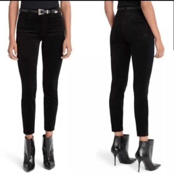 MOTHER High Waisted‎ Looker Ankle Soft Skills Black Velvet Pants Size 25 - Picture 1 of 9